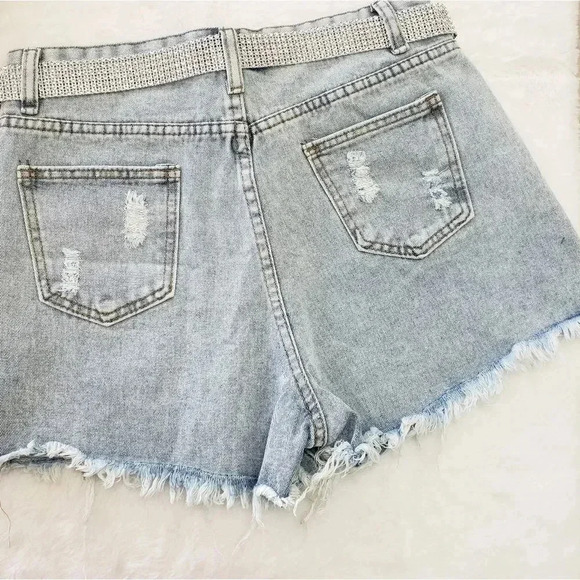 Bling Distressed Blue Jean Shorts with Rhinestones - Picture 2 of 2